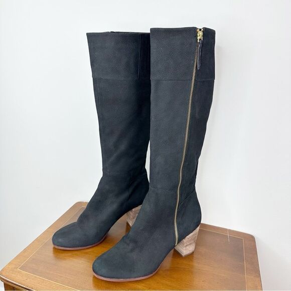 Cole Haan Davenport Tall Black Pebbled Nubuck‎ Leather Stacked Block Heel Boots - Picture 14 of 15